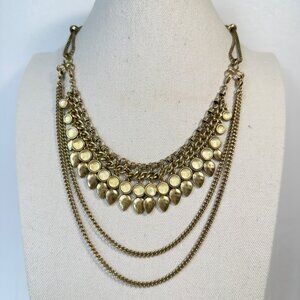 Lucky Brand Multi Strand Boho Bib Necklace Gold Tone Layers